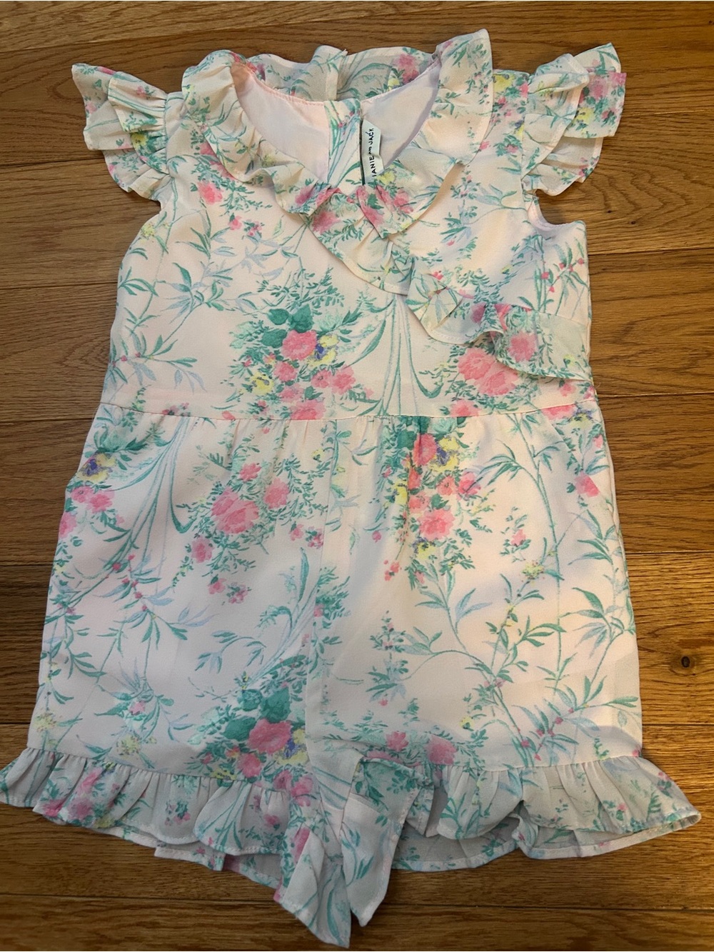 Janie and Jack Girls Floral Romper Size 3 Pink Ruffle Collar